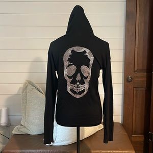 Zadig & Voltaire 100% merino wool hooded two pocket back logo zip front sweater